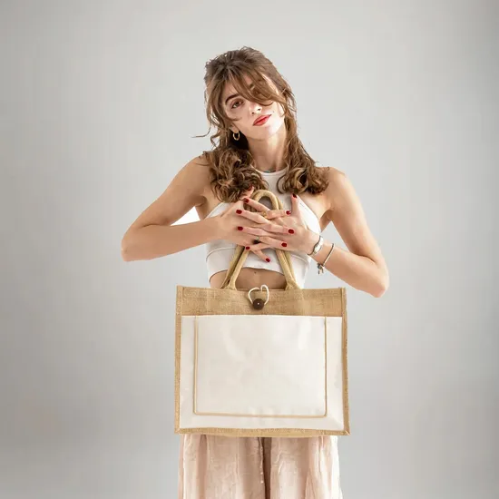 Milan Jute Tote Bags with Canvas Front Pocket 