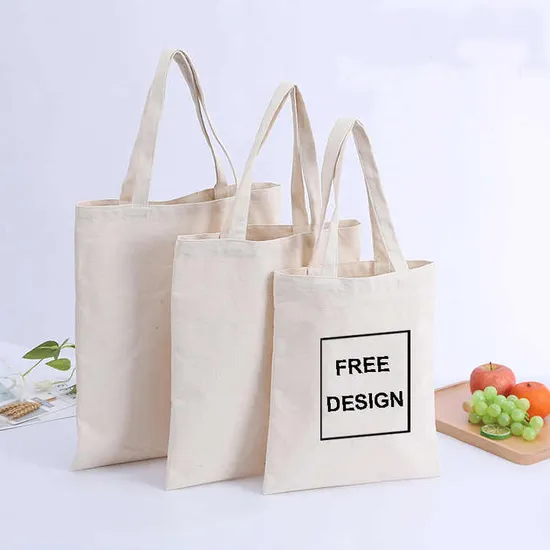 Recycled Reusable Plain Blank Organic Cotton Canvas Grocery Shopping Tote Bag 