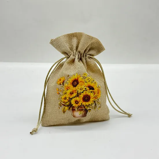 Jute Drawstring Storage Bag Custom in Sachet Bag Caricature Sunflowercustom Fabric Gift Bag with Drawstring Satin Jewelry Bags Cloth Gift Bags 