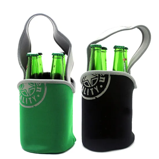 Custom Design Neoprene 4 Pack Beer Bottle Tote Can Cooler Bag with Handle 