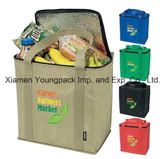 Personalized Custom Logo Printing Large Zippered Thermal Insulated Grocery Tote Bag 