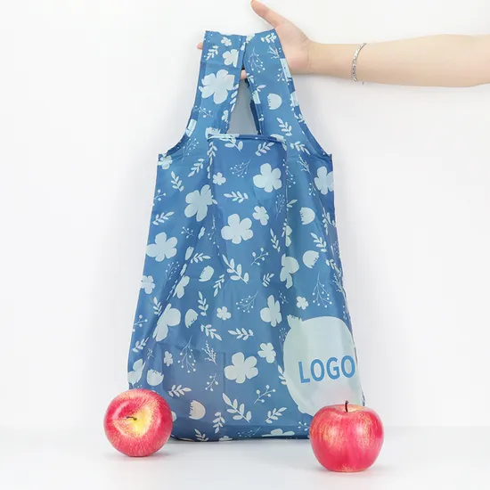 Custom Print Blue Foldable RPET Polyester Shopping Reusable Vest Bag 