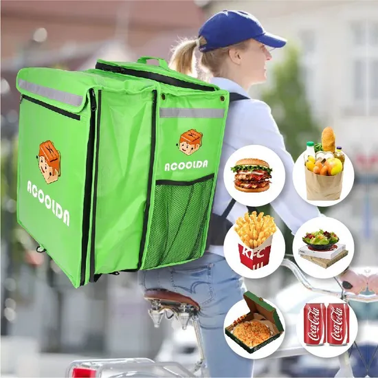 Custom 840d PVC Insulated Takeaway Food Container PP Lunch Cooler Bag Aluminium Foil Thermal Delivery Backpack for Motorcycle Reusable Food Delivery Bags 