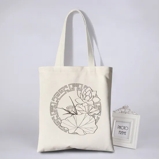 Custom Logo Printed Eco Friendly Large Plain Reusable Organic Shopping Tote Bag Cotton Canvas Bag with Pocket 