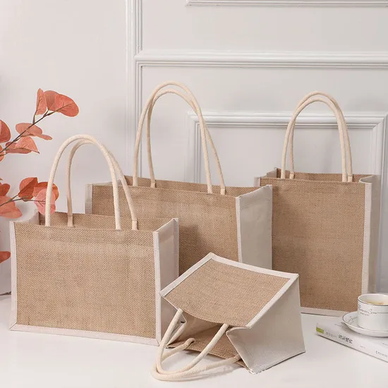 Natural Burlap Reusable Grocery Shopping Bridesmaid Online Wholesale Packing Tote Jute Bag 