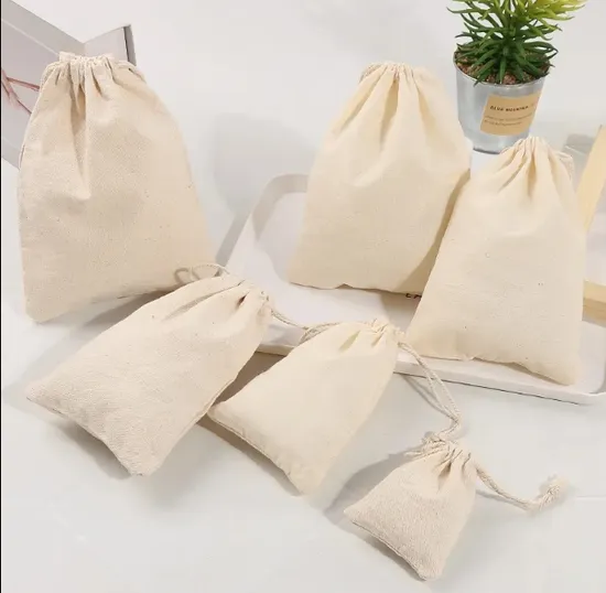 9*12cm Cotton Drawstring Bags White Organic Cotton Bags Cotton Drawstring Bags with Logo Custom Manufacturer Wholesale 