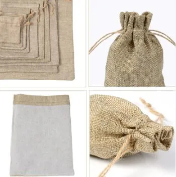 Custom Small Pouch Burlap Durable Natural Linen Gift Jute Drawstring Bag 